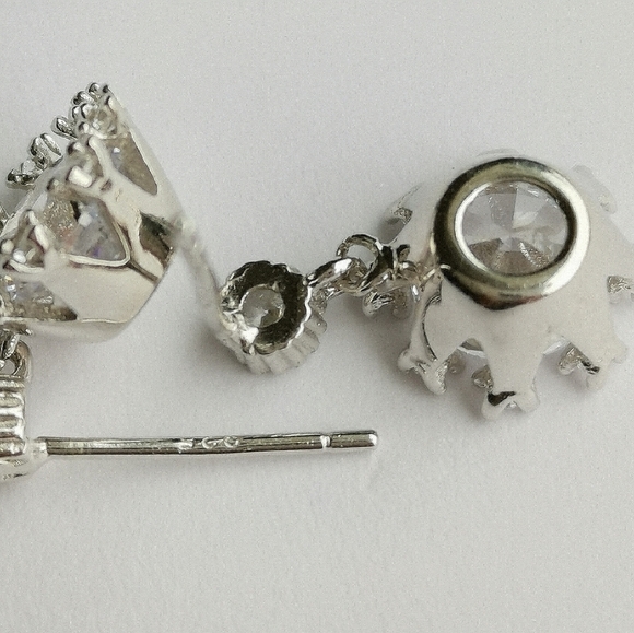 New CZ flower dangle stud earrings in Sterling Silver - Picture 2 of 5